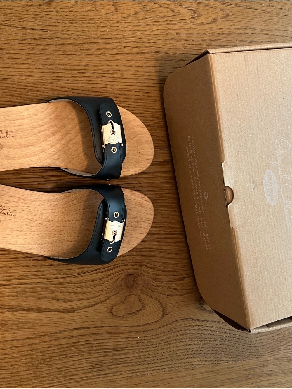 Dr. Scholl's navy the original icon   Leather Slide Mules wood summer adjustable - Picture 5 of 12